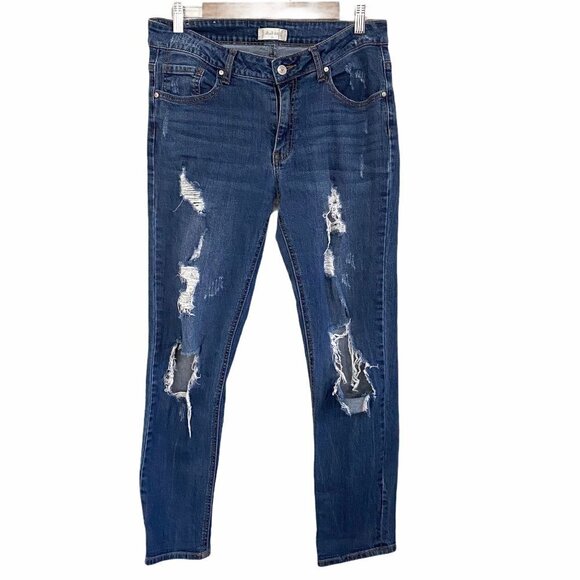 Altar'd State Women's Distressed Destroyed Mid Rise Dark Wash Skinny Jeans Sz 26 - Picture 1 of 9